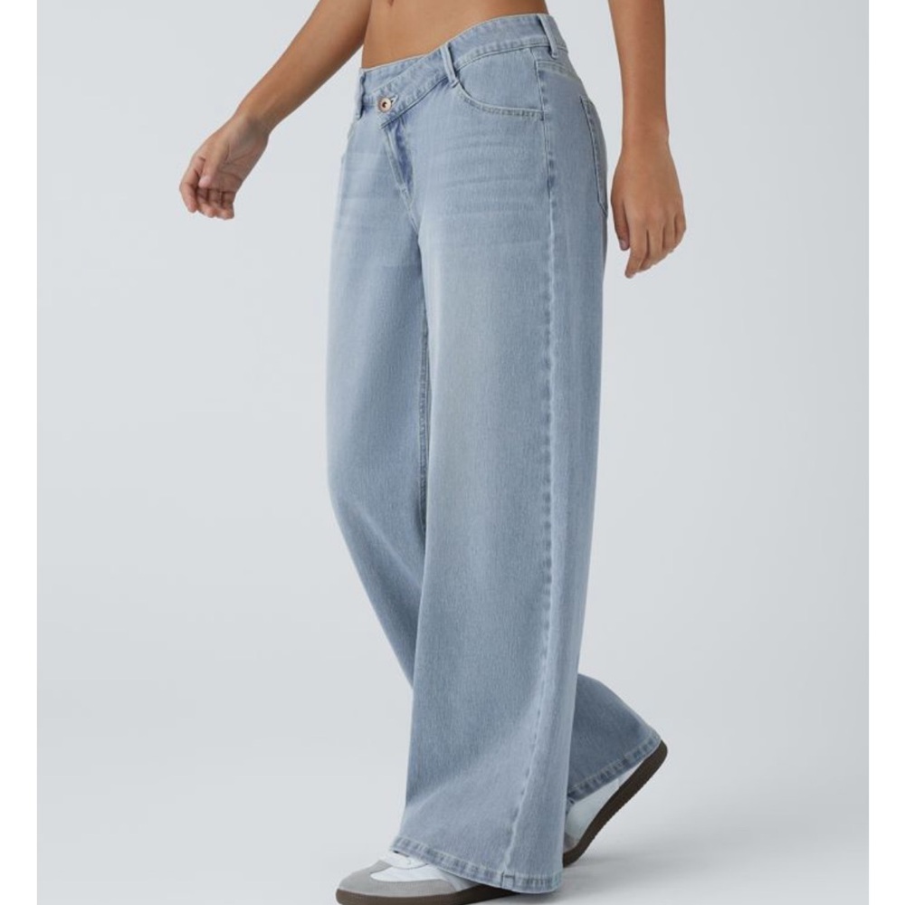 Halara asymmetrical low rise waist soft denim wide leg jeans, new - Picture 3 of 10